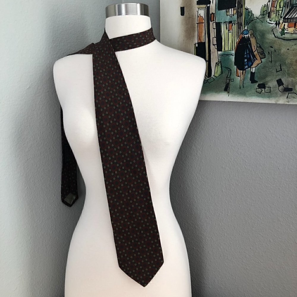 Giorgio Armani Cravatte Italy Men's Silk Necktie Navy Blue Red & Tan Tie